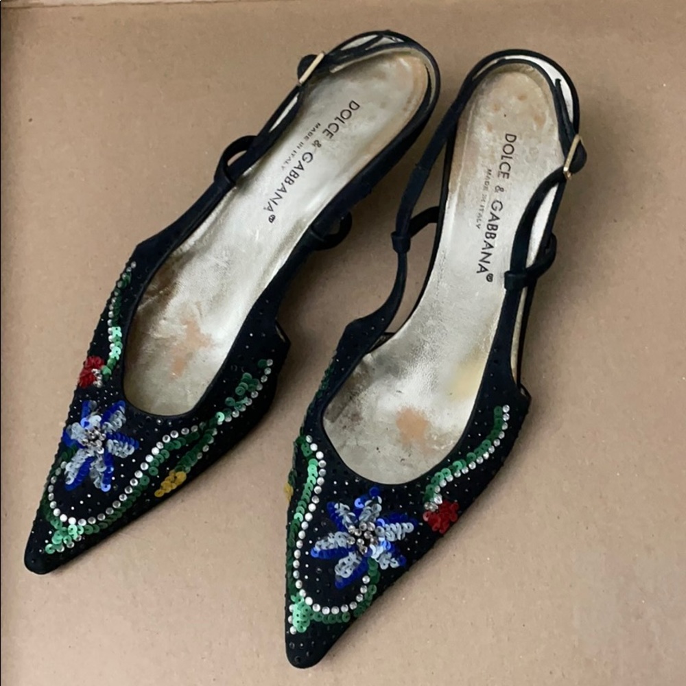 Dolce & Gabbana sequence heel sandal black floral